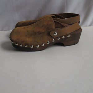 KHAITE Brown Suede Studded Clogs